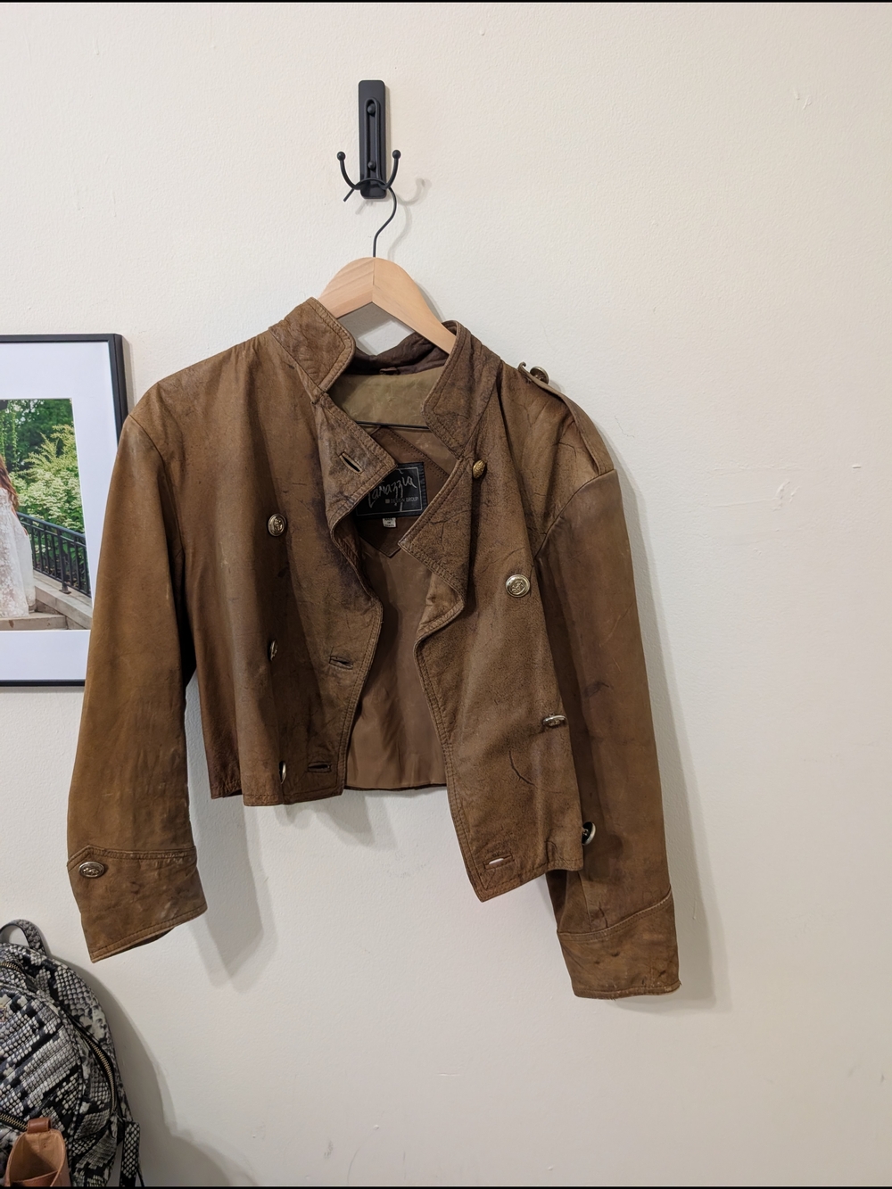 Distressed Genuine Leather Cropped Jacket - Size Small